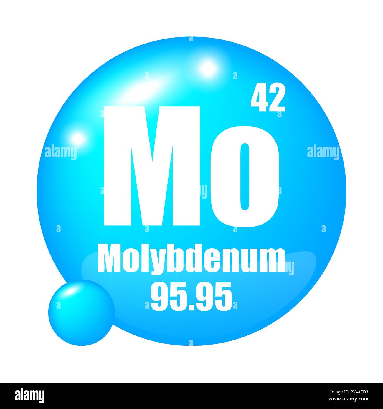 Molybdän-Symbol. Chemisches MO-Element. Atomzahl 42. Masse 95.95. Blaues Kugelbild. Vektorsymbol. Stock Vektor