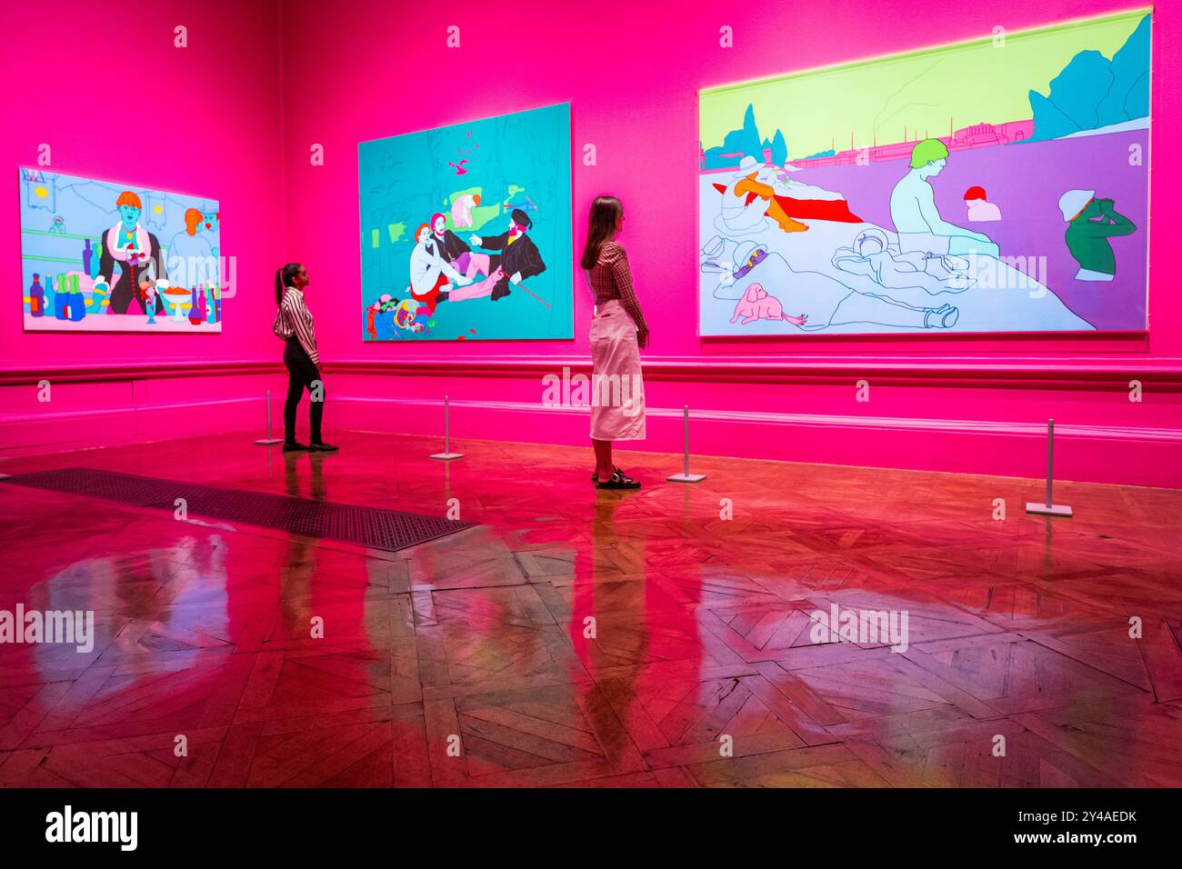 London, Großbritannien. September 2024. Manets Folies-Bergère, 2023 mit Rekonstruierung von Seurat (lila), 2004 und anderen Arbeiten - Künstler Michael Craig-Martin in seiner Einzelausstellung an der Royal Academy of Arts, London, die vom 21. September bis 10. Dezember 2024 stattfindet. Guy Bell/Alamy Live News Stockfoto