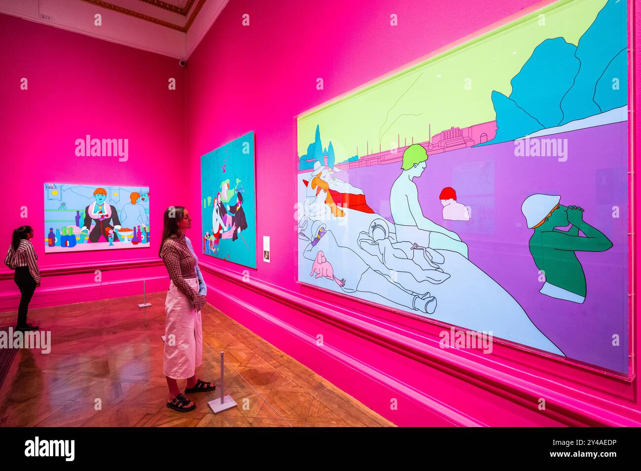 London, Großbritannien. September 2024. Manets Folies-Bergère, 2023 mit Rekonstruierung von Seurat (lila), 2004 und anderen Arbeiten - Künstler Michael Craig-Martin in seiner Einzelausstellung an der Royal Academy of Arts, London, die vom 21. September bis 10. Dezember 2024 stattfindet. Guy Bell/Alamy Live News Stockfoto