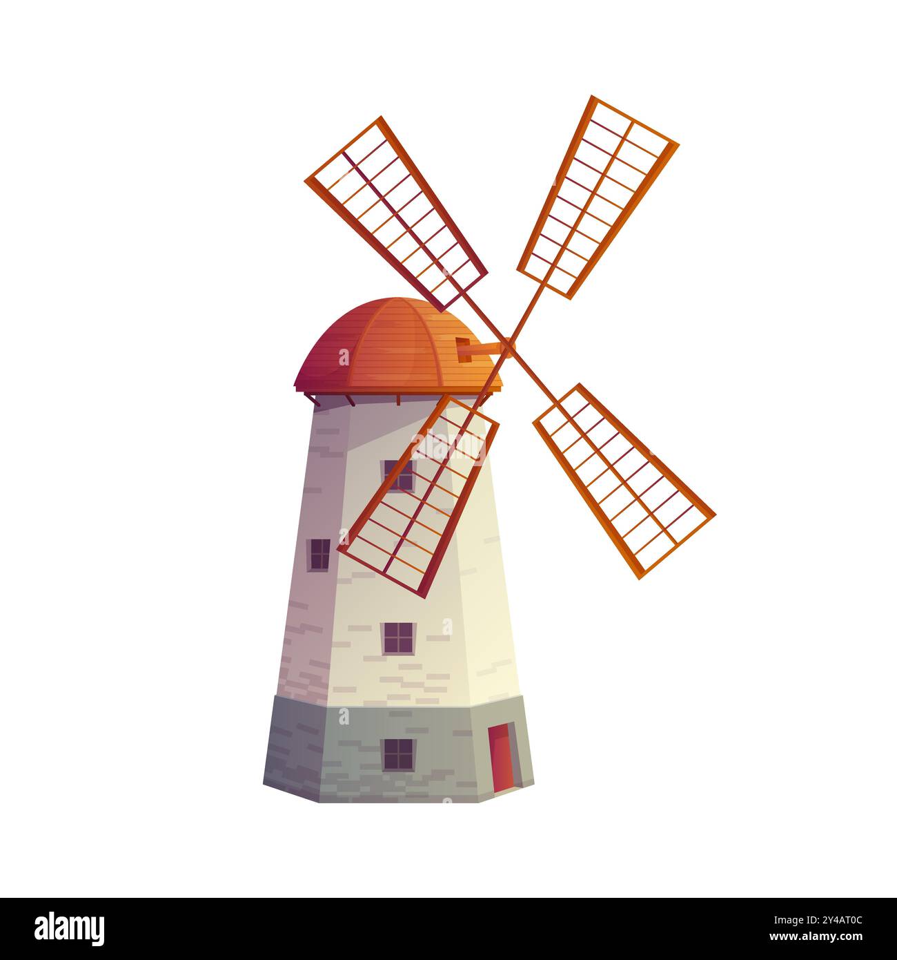 Altes Windmühlen-Bauernhaus, europäischer Landturm mit Schaufeln Vektorillustration Stock Vektor