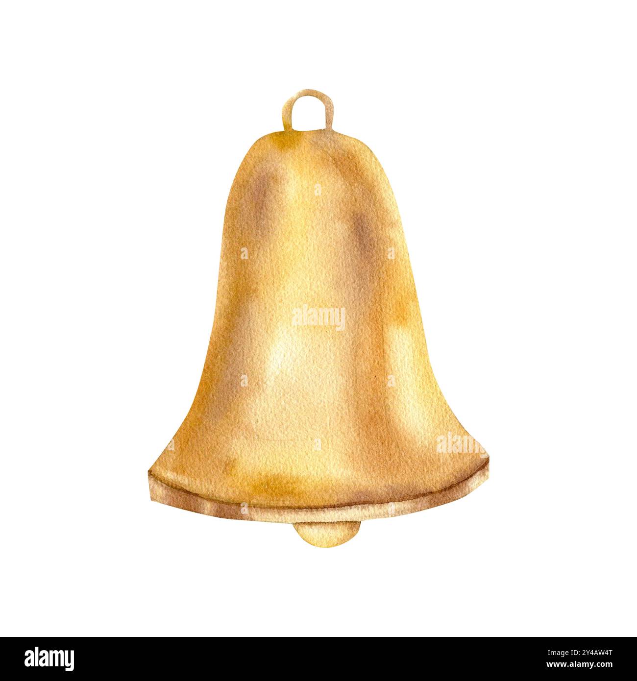 Retro goldene Glocke Aquarell isoliertes Element. Handgezeichnetes dekoratives Element für Weihnachten und Neujahr, glänzendes Weckgerät für Poster, zurück zu Stockfoto