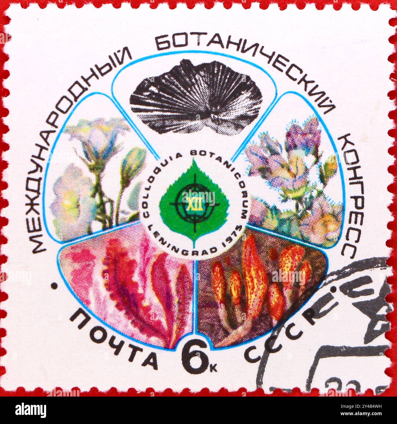 Foto einer 6 russischen Kopeker Briefmarke für den 12. Internationalen Botanischen Kongress 1975 Leningrader Sowjetunion UdSSR KKPCh Stockfoto