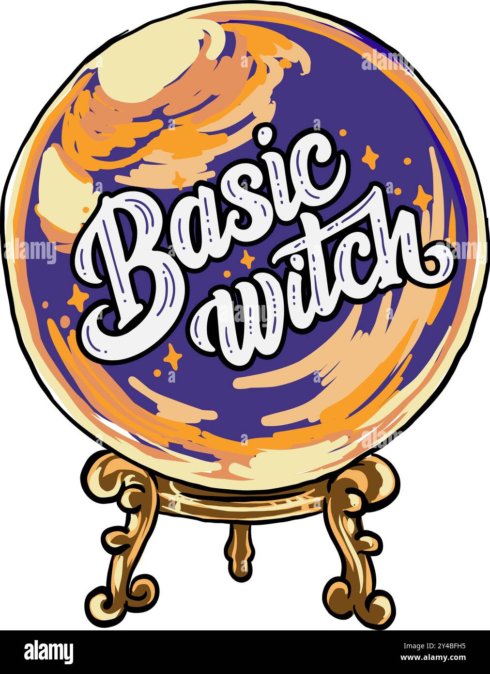 Basic Hexe, Halloween T-Shirt Design, handgezeichneter Schriftzug mit gruseligen Vibes isoliert auf weißem Hintergrund, Kalligrafie Grafik Design Typografie elem Stock Vektor