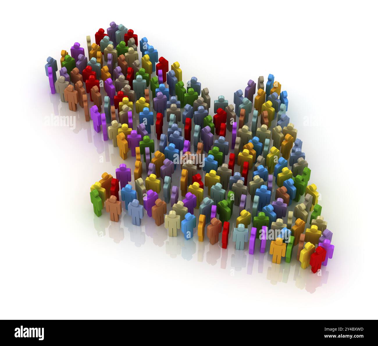 Personen bilden sich in Pfeil. Dies ist ein computergeneriertes und 3D-gerendertes Bild Stockfoto