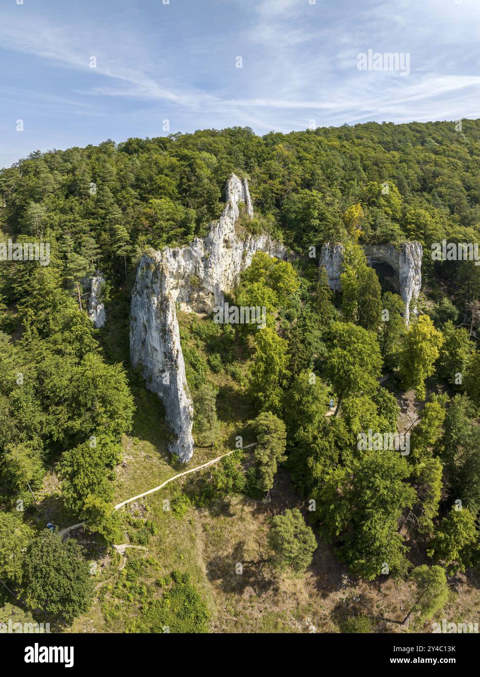 UNESCO-Weltkulturerbe Höhlen und eiszeitliche Kunst der Schwäbischen Alb. Eiszeitliche Höhle Geissenkloesterle im Achtal, Stätte wichtiger archäologischer Stätten Stockfoto