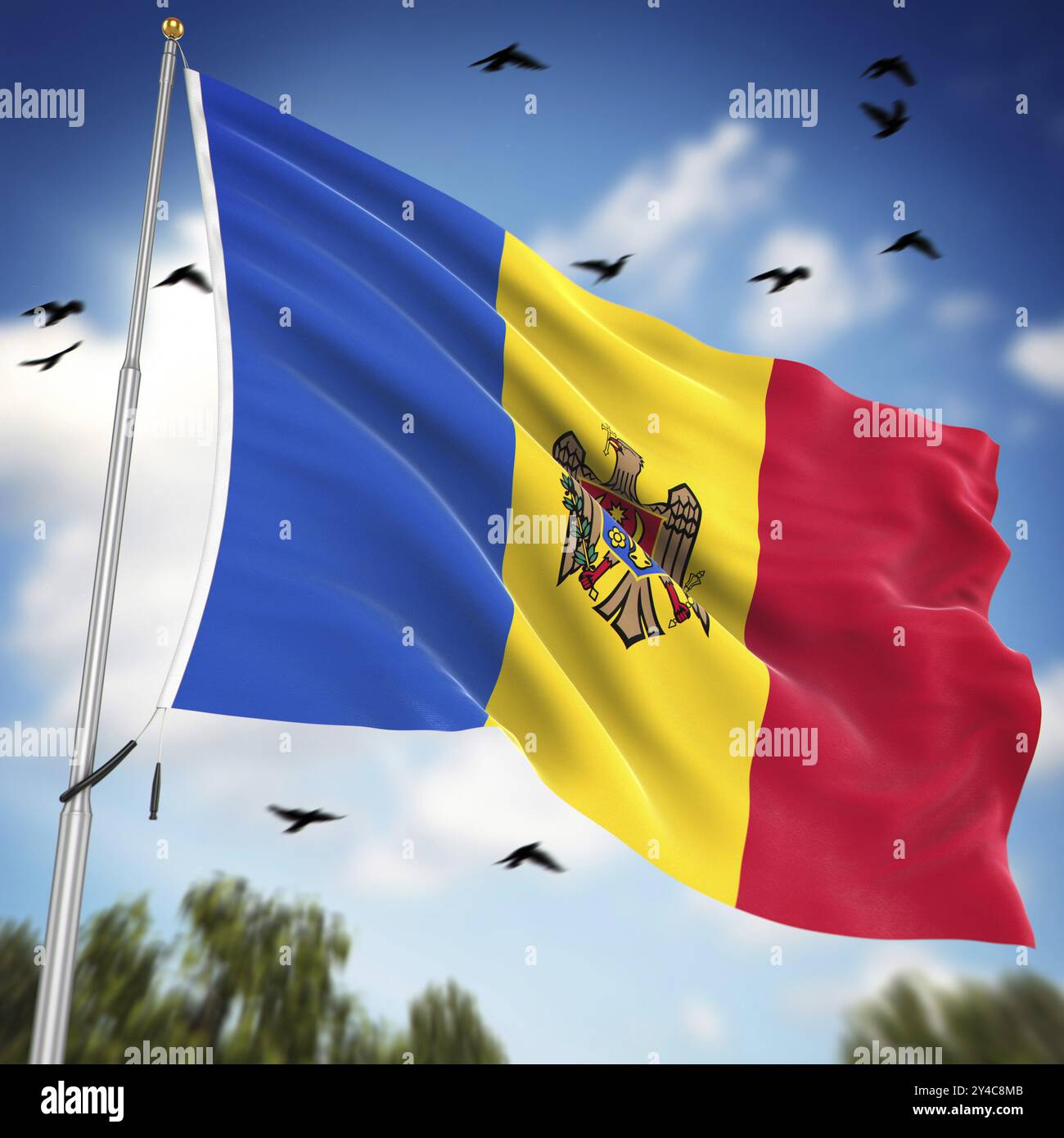Flagge von Moldau, dies ist ein computergeneriertes und 3D-gerendertes Bild Stockfoto
