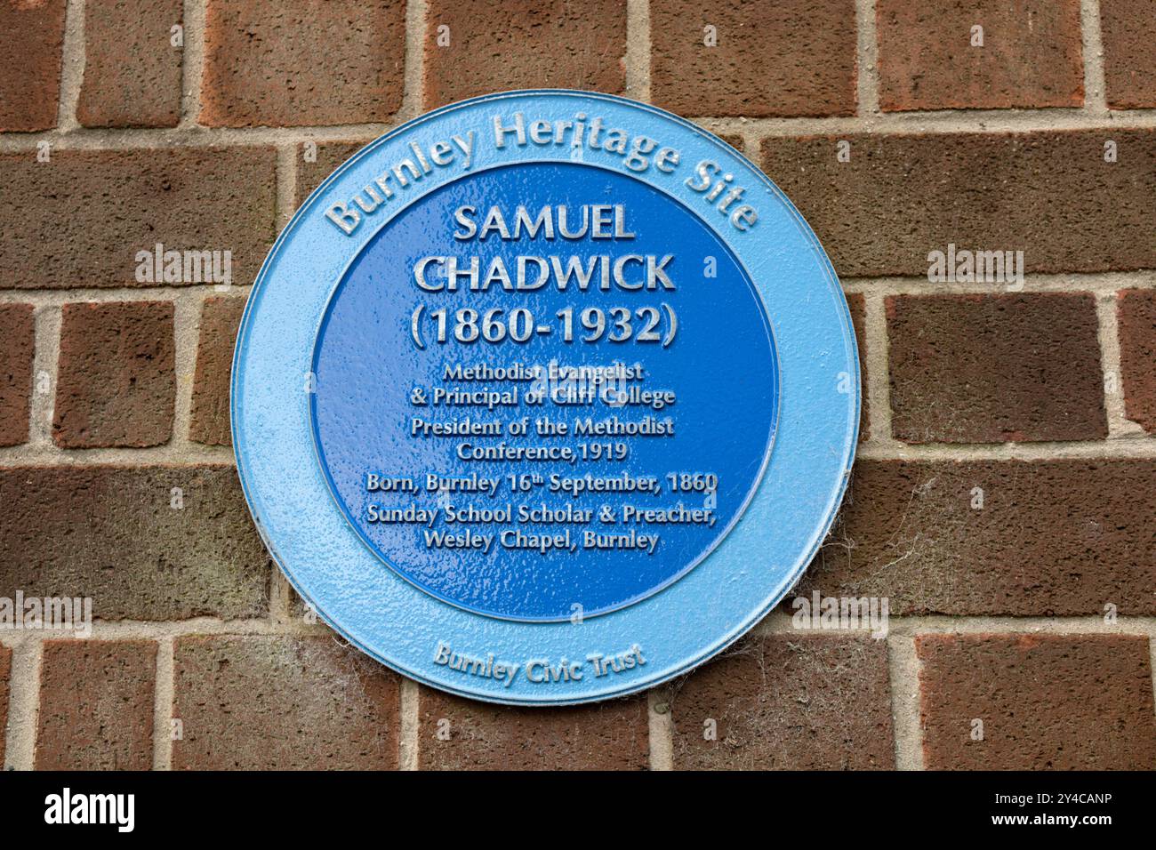 Samuel Chadwick blaue Plaque. Hargreaves Street, Burnley. Stockfoto