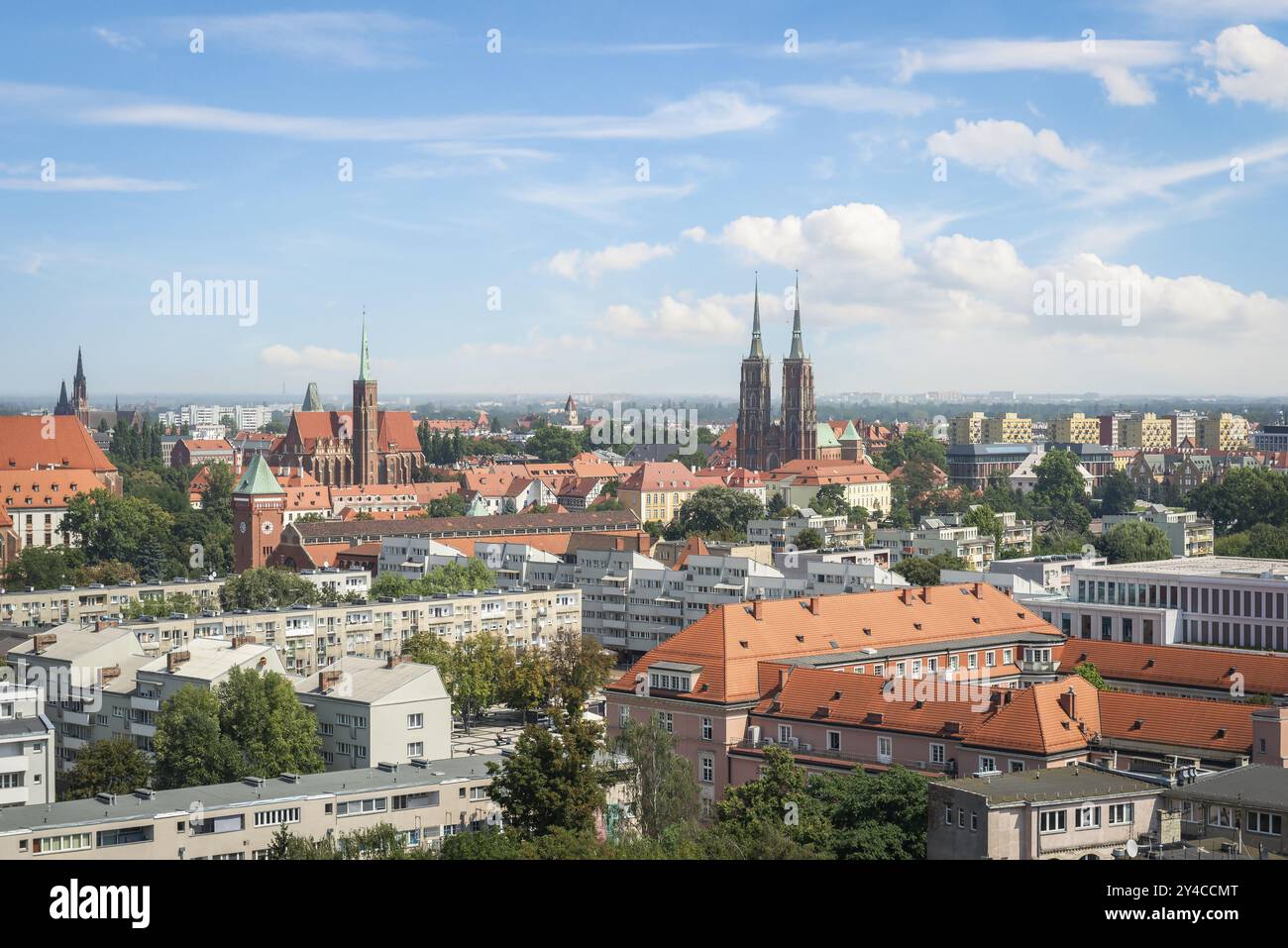 Blick auf Wahrzeichen in Breslau von oben, Polen, Europa Stockfoto