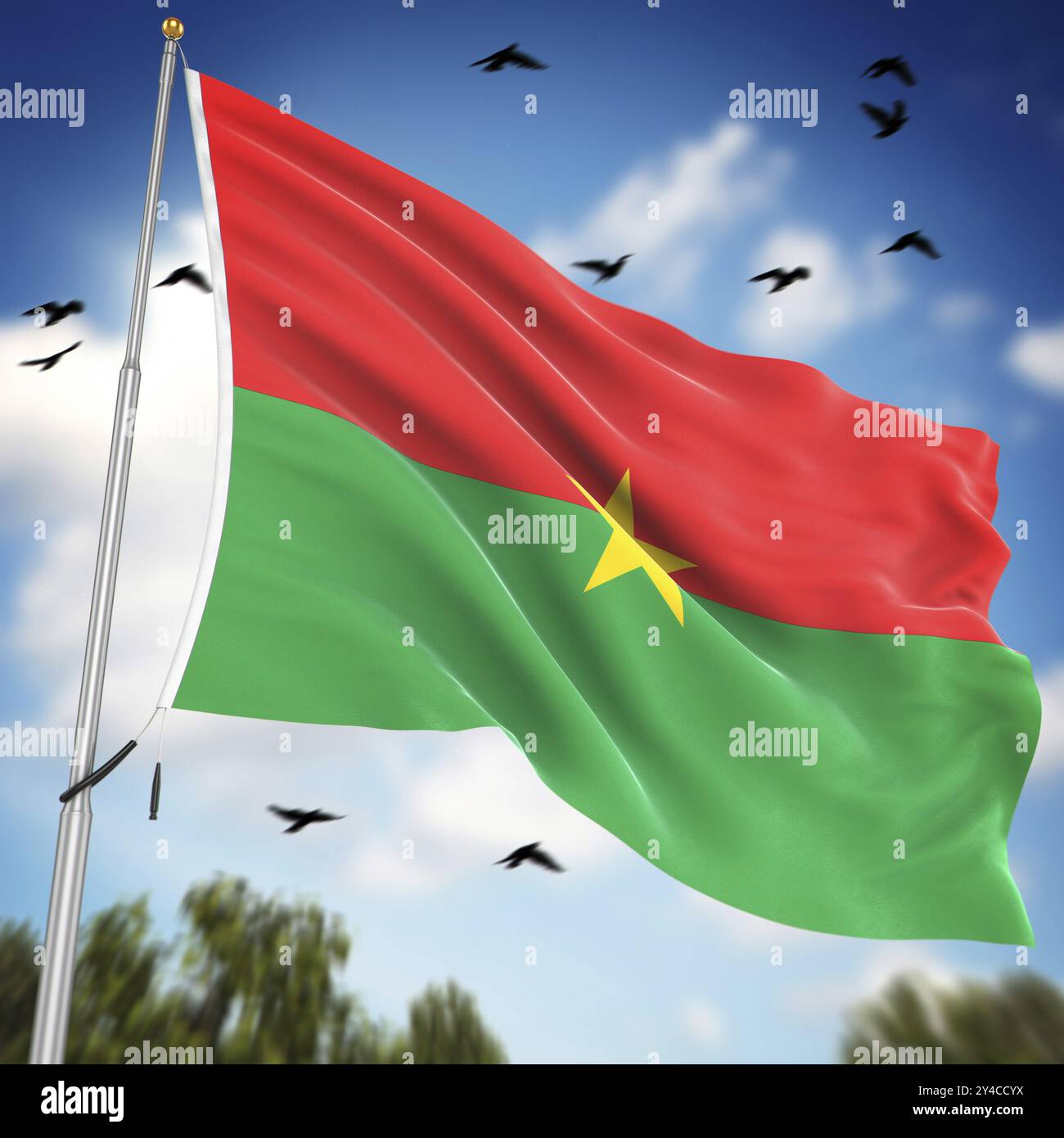 Flagge von Burkina Faso, dies ist ein computergeneriertes und 3D gerendertes Bild Stockfoto