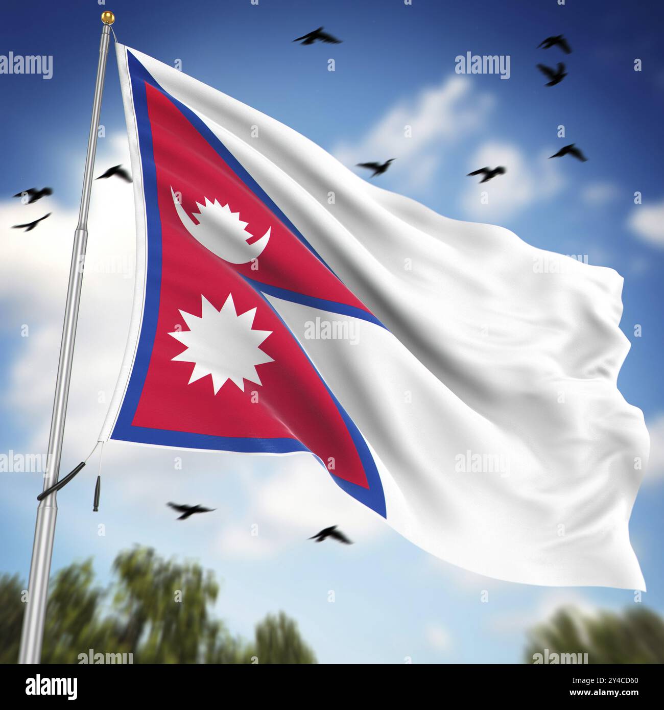 Flagge von Nepal, dies ist ein computergeneriertes und 3D gerendertes Bild Stockfoto