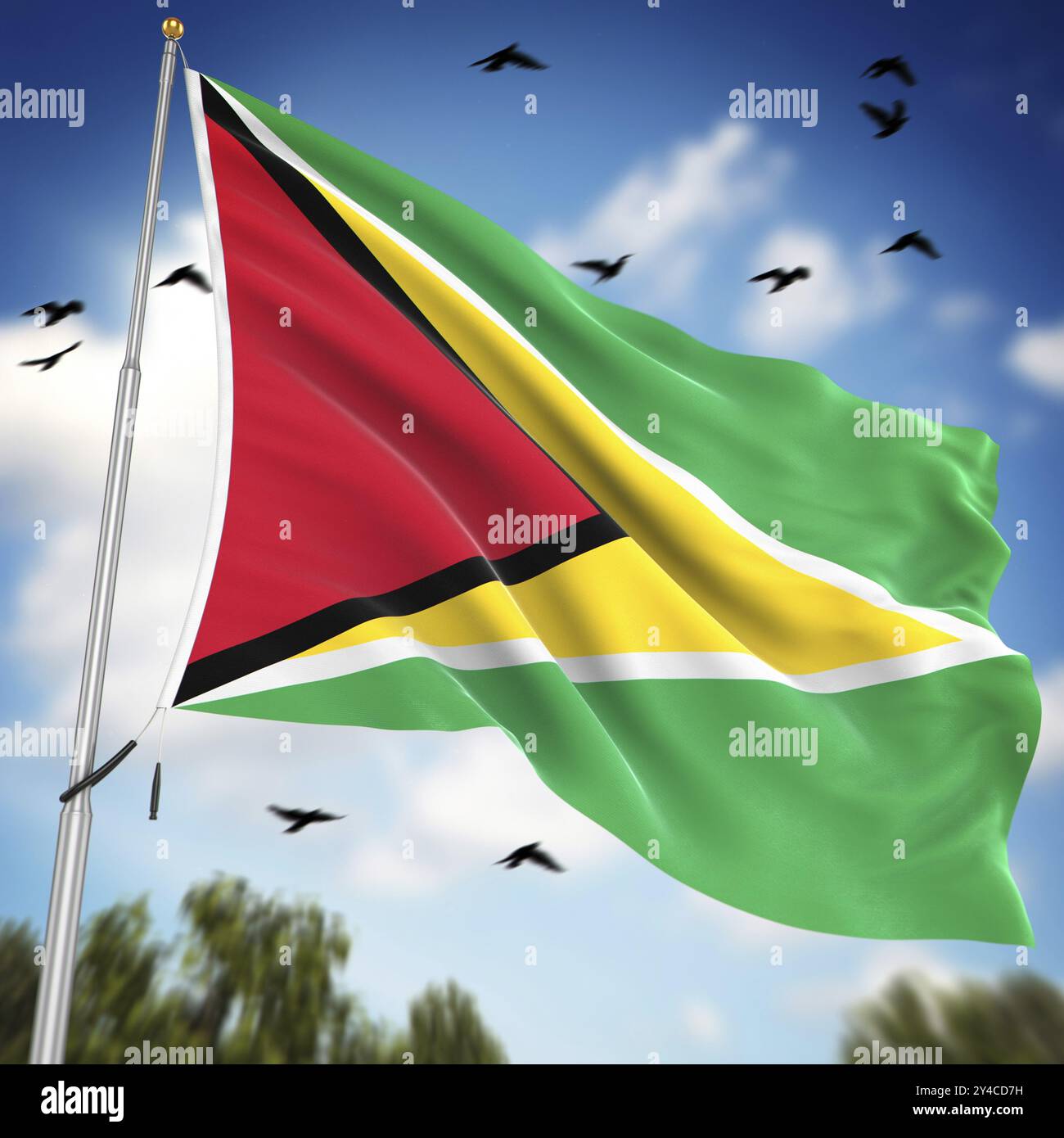 Flagge von Guyana, dies ist ein computergeneriertes und 3D gerendertes Bild Stockfoto
