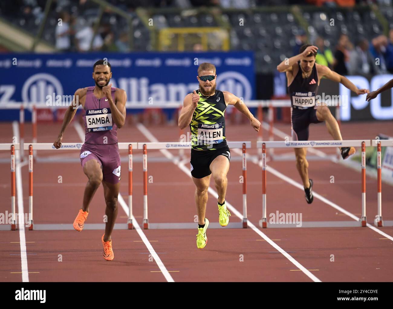 CJ Allen aus den USA trat bei 400 m Hürden beim Finale der Memorial Van Damme Diamond League im King Baudouin Stadium in Brüssel an Stockfoto