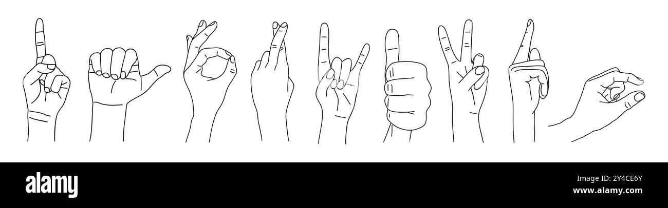 Verschiedene Handgesten signieren Skizzenzeichnung Set Stock Vektor