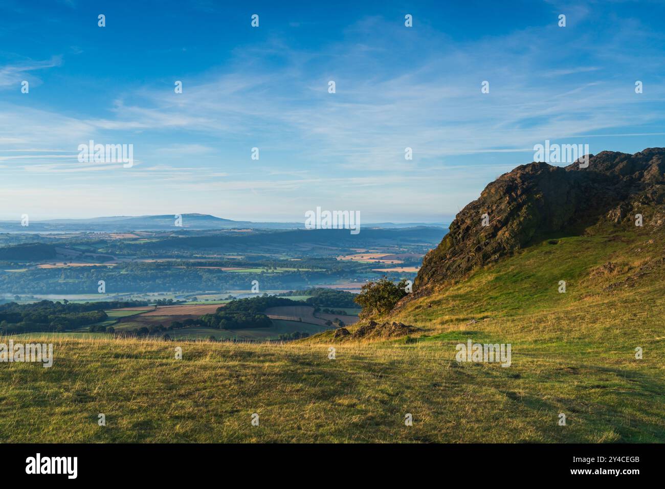 Ein Blick auf die Landschaft von Shropshire vom Gipfel des Wrekin Hill in Telford Stockfoto