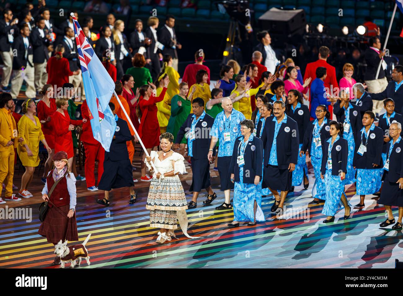 Celtic Park, Glasgow, Schottland, Vereinigtes Königreich, Mittwoch, Juli 2014. Fidschi-Fahnenträger Litia Botei Tikoisuva bei der Eröffnungszeremonie der Commonwealth Games in Glasgow 2014 Stockfoto