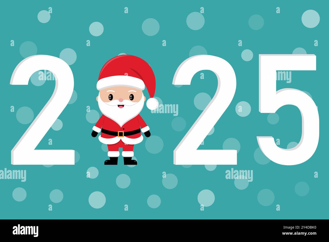 Große Zahlen 2025 mit niedlichem Cartoon Santa Claus Stockfoto