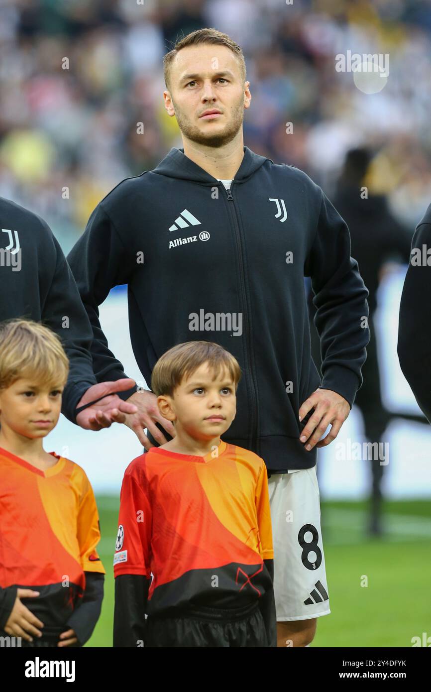 Teun Koopmeiners vom Juventus FC während des UEFA Champions League Spiels zwischen Juventus FC und PSV Eindhoven im Allianz Stadium am 17. September 2024 Stockfoto