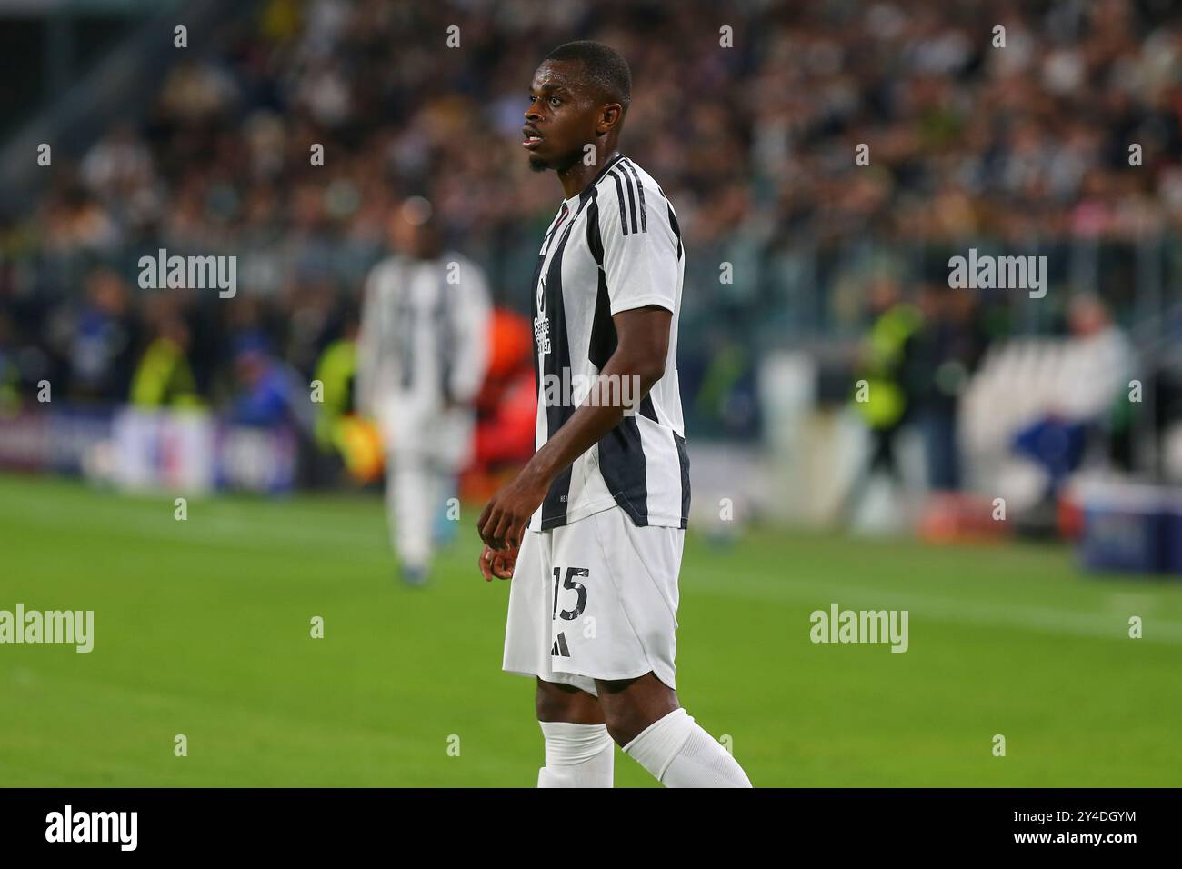 Pierre Kalulu von Juventus FC während des UEFA Champions League Spiels zwischen Juventus FC und PSV Eindhoven im Allianz Stadium am 17. September 2024 in Stockfoto