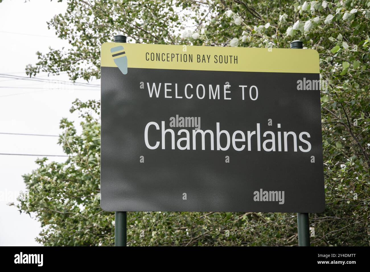 Willkommen im Chamberlains-Schild auf der Topsail Road in Conception Bay South, Neufundland & Labrador, Kanada Stockfoto