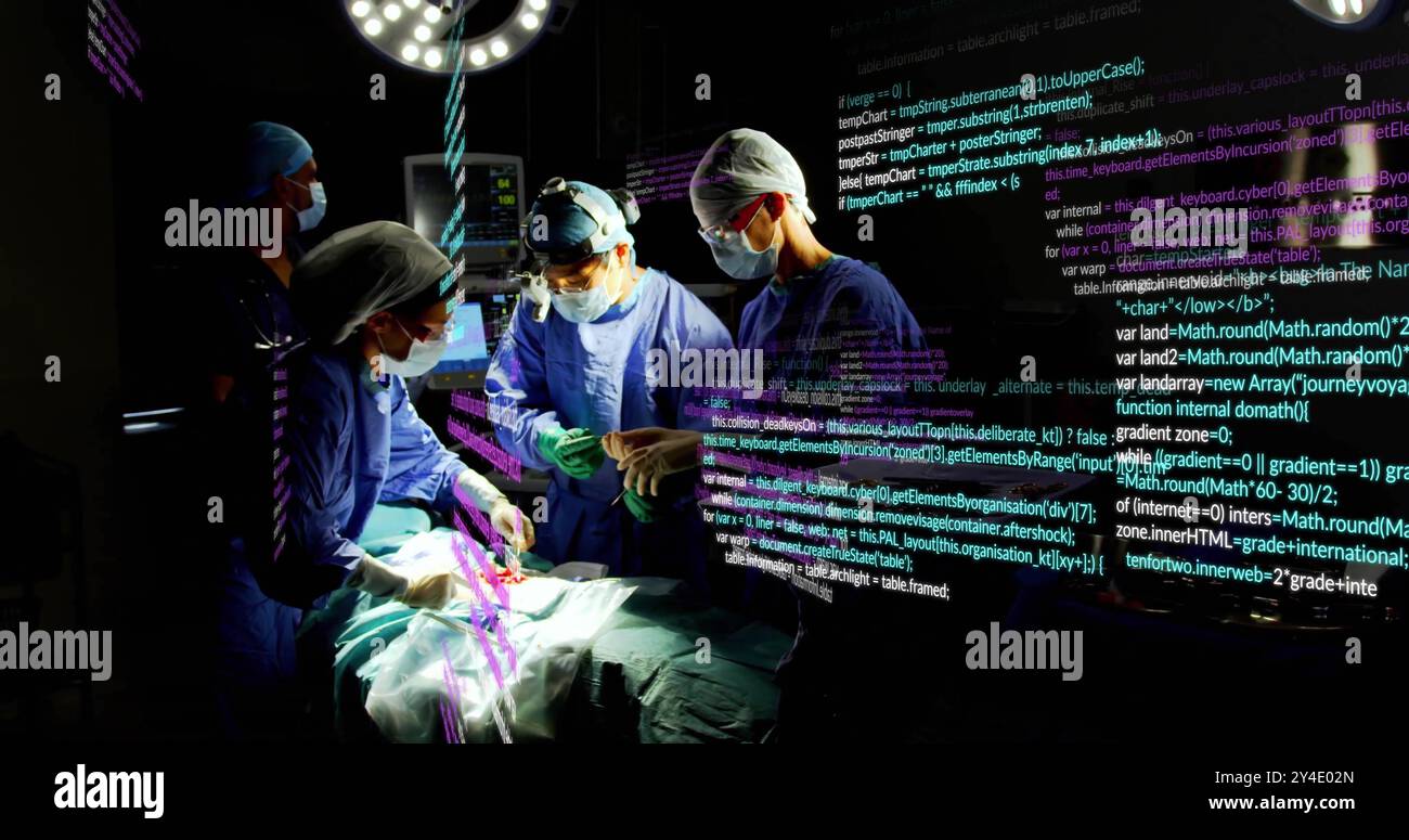 Bild der Datenverarbeitung über verschiedene Chirurgen während der Operation Stockfoto