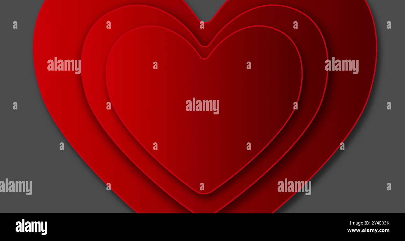 Bild von roten Herzen, die auf grauem Hintergrund pulsieren Stockfoto