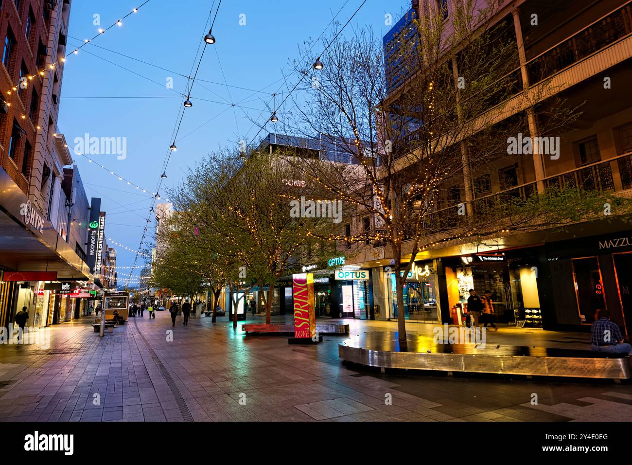 Rundle Mall im Abendlicht, Adelaide, South Australia Stockfoto