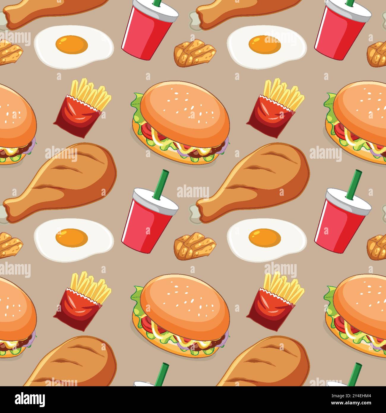 Bunte Fast Food-Artikel in einem sich wiederholenden Muster Stock Vektor