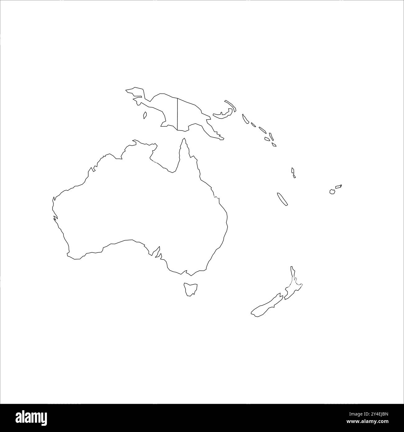 Eine detaillierte Darstellung Australiens und seiner umliegenden Inseln, die die politischen Grenzen in einem einfachen schwarzen Vektorformat veranschaulicht. Ideal für Bildungszwecke und geografische Analysen. Stock Vektor