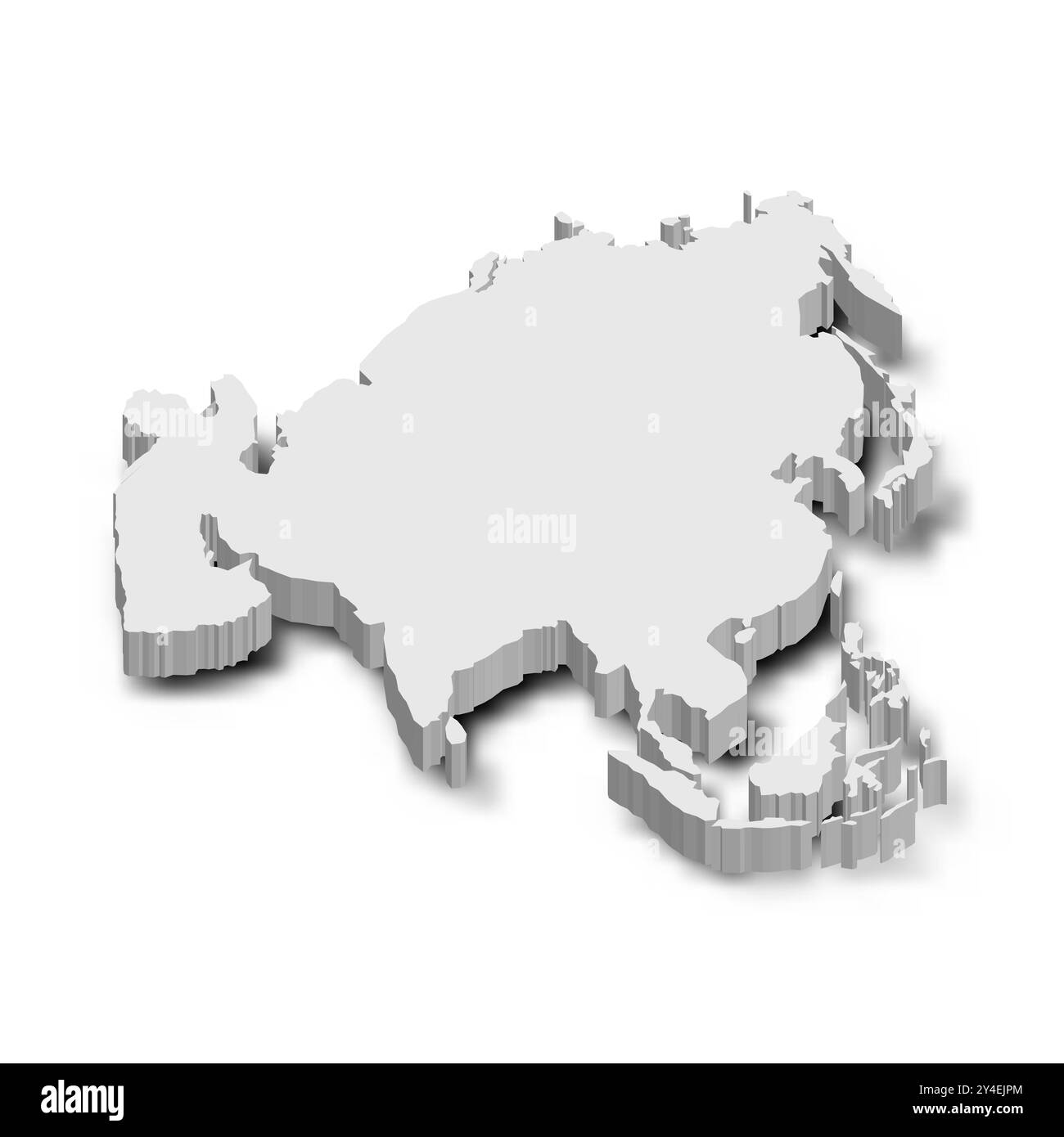 Eine detaillierte 3D-Schattendarstellung der politischen Karte Asiens hebt die geografischen Merkmale hervor und bietet eine moderne Ansicht des Kontinents ohne Farbe oder zusätzliche Details. Stock Vektor