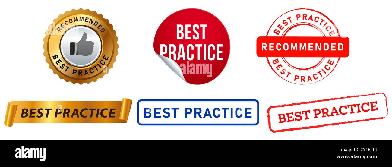 BEST Practice Abzeichen Zertifikatstempel Bunte Aufkleber Stempel Business Lehre Design Set Sammlung Stock Vektor