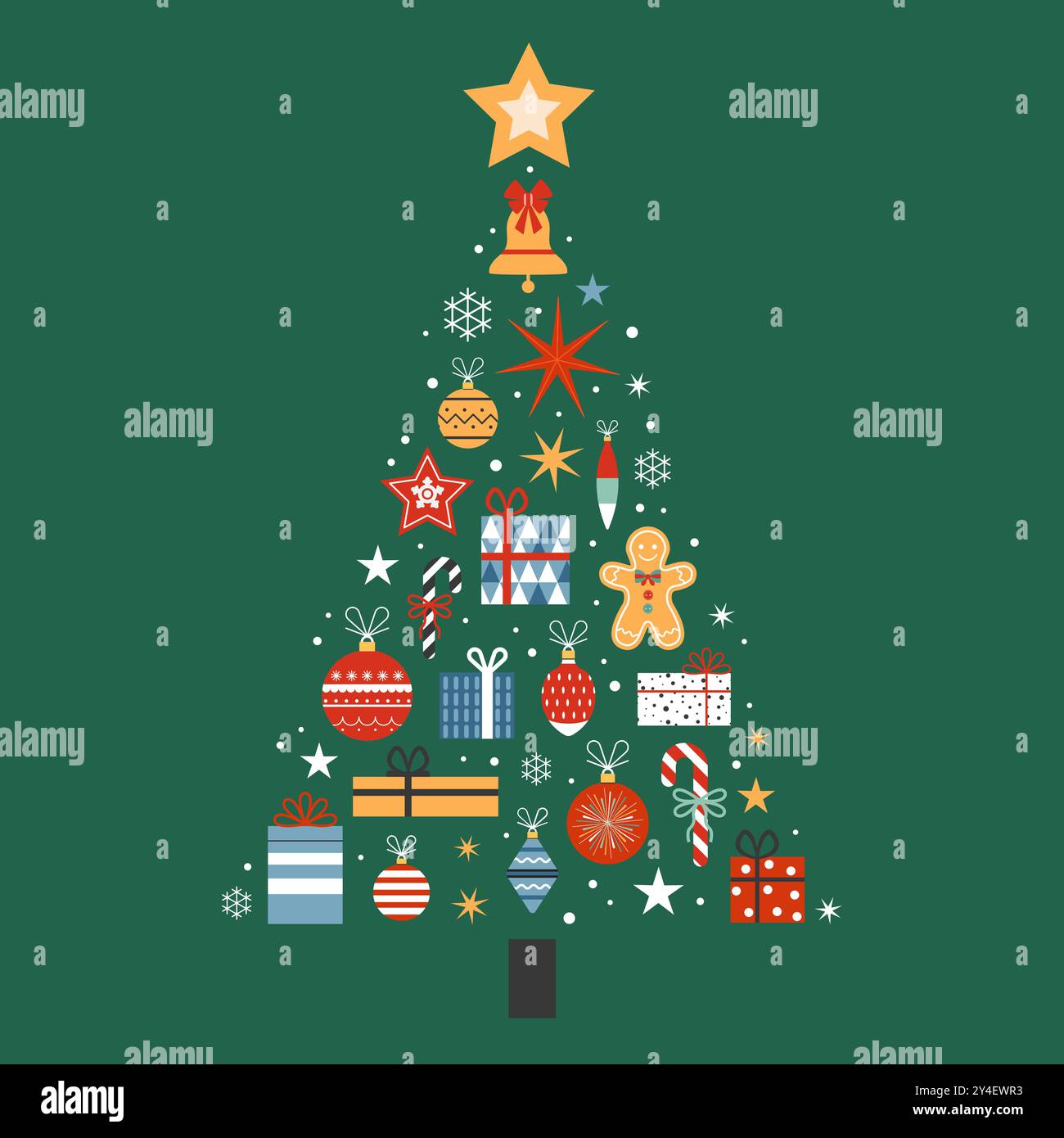 Weihnachtsbaum aus festlichen Elementen Postkarte Stock Vektor