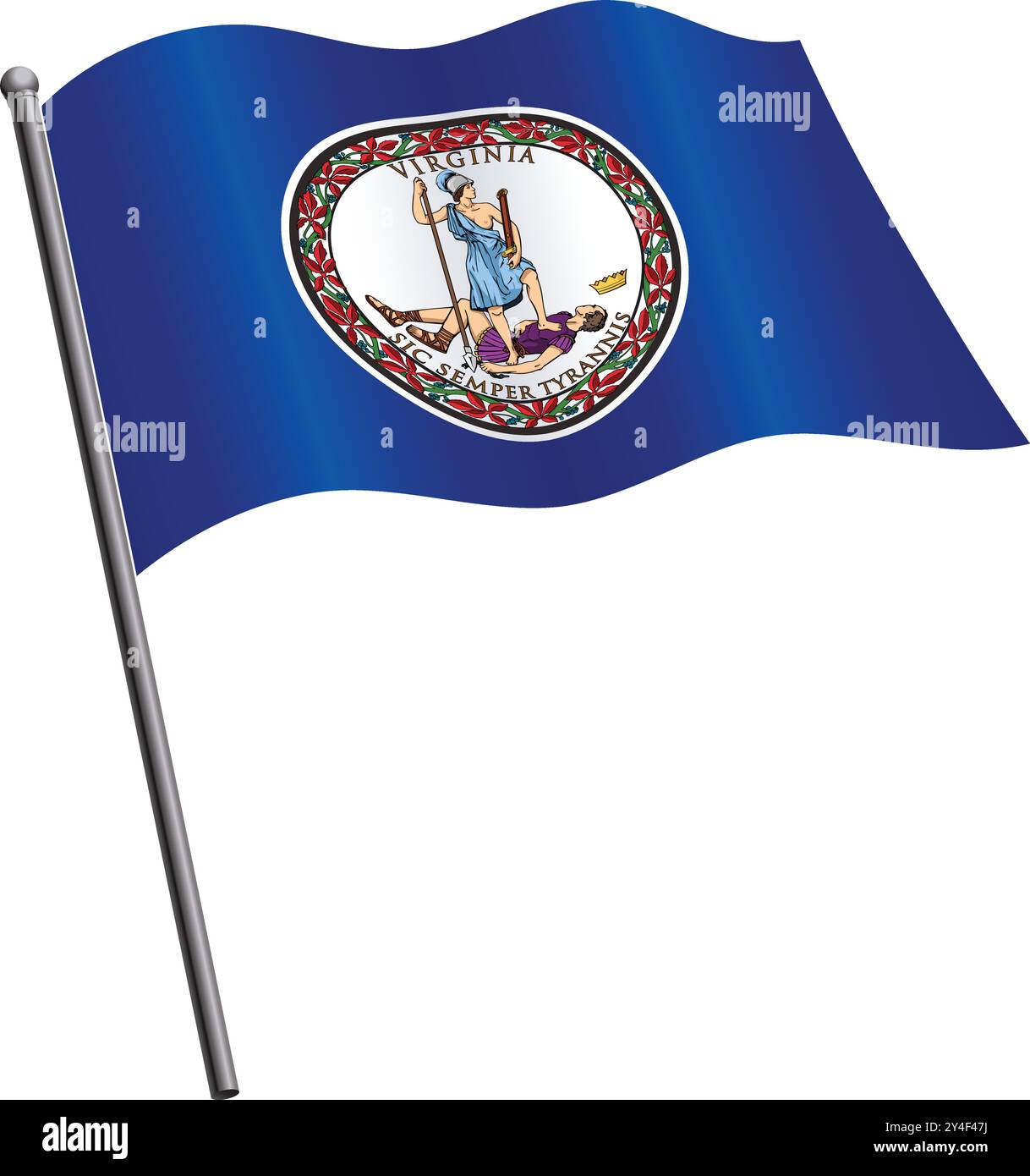 Präzise korrekte virginia va-Bundesflagge fliegt winkend auf Fahnenmast-Vektor isoliert auf transparentem Hintergrund Stock Vektor