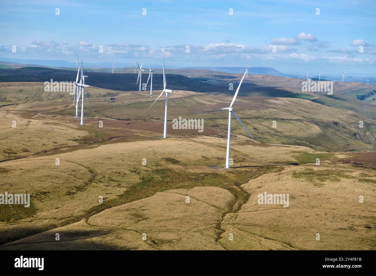 Windturbinen, Mitte Pennines, Nordwesten Englands, Großbritannien Stockfoto