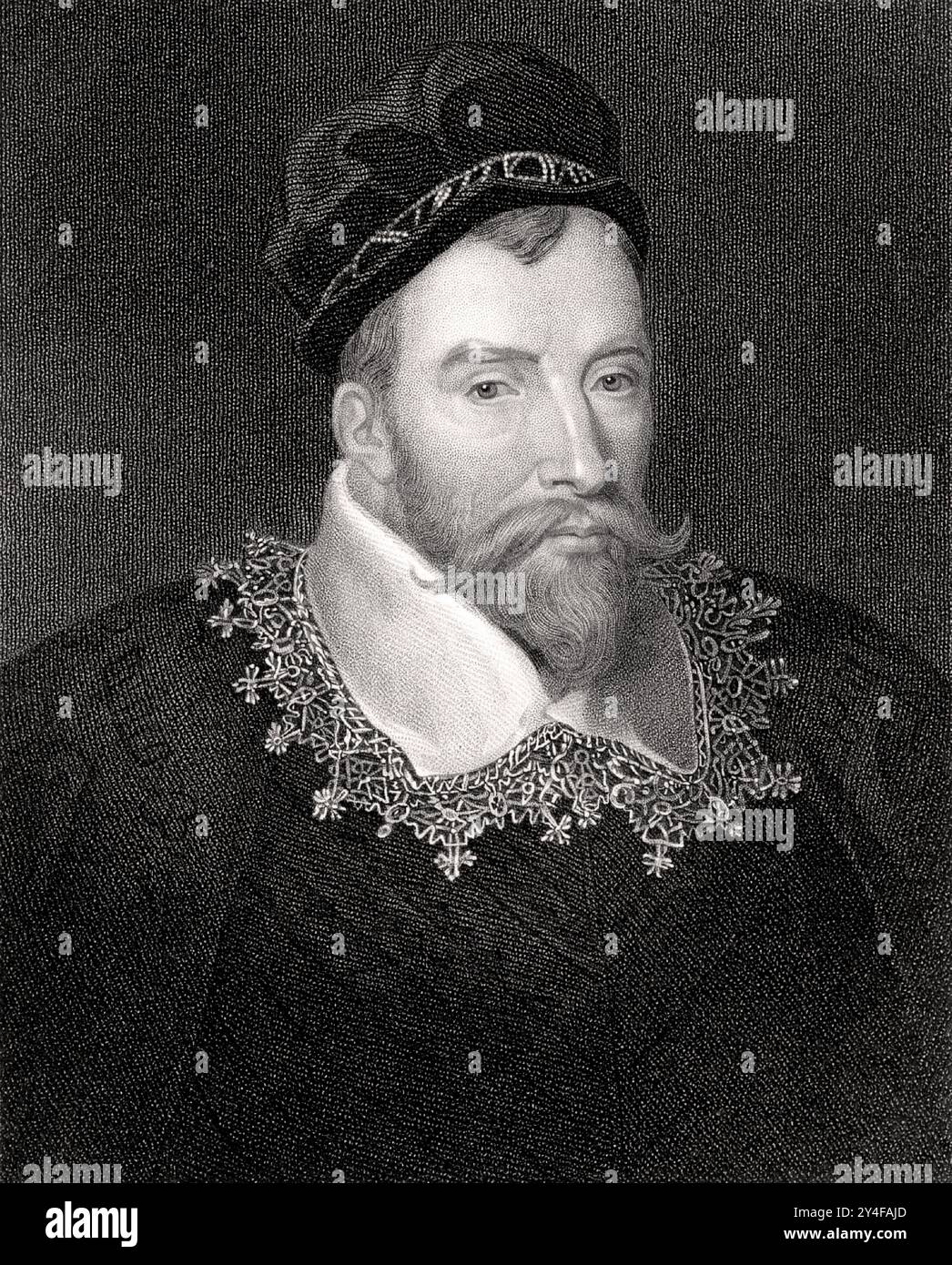 John Maitland, 1. Baron Maitland of Thirlestane (um 1545–1595) - Gravurporträt Stockfoto