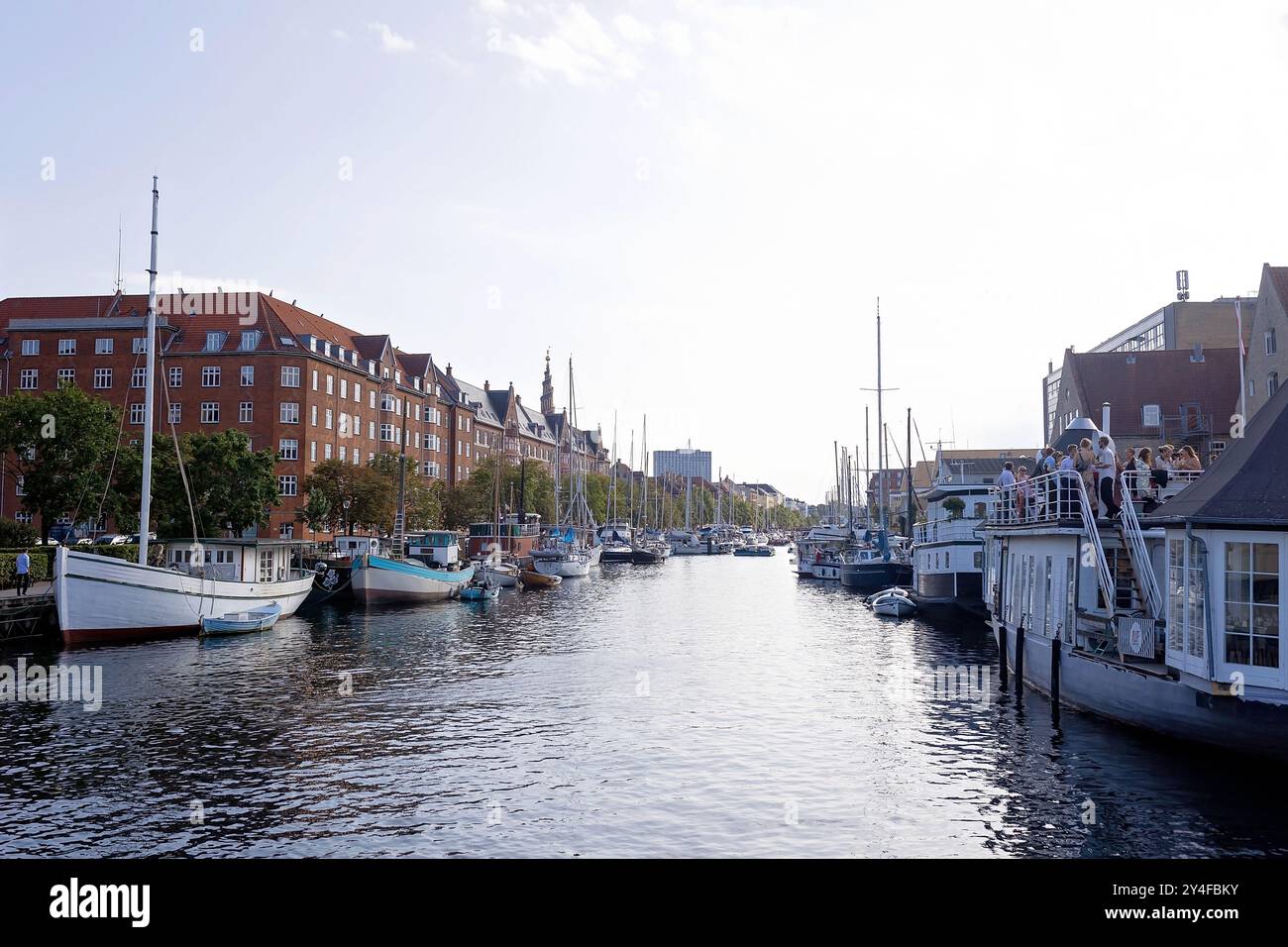 Familie mit Kindern und Hund, Kinder und Erwachsene besuchen Coppenhagen, Hauptstadt von Denmarn während der Sommerferien Stockfoto