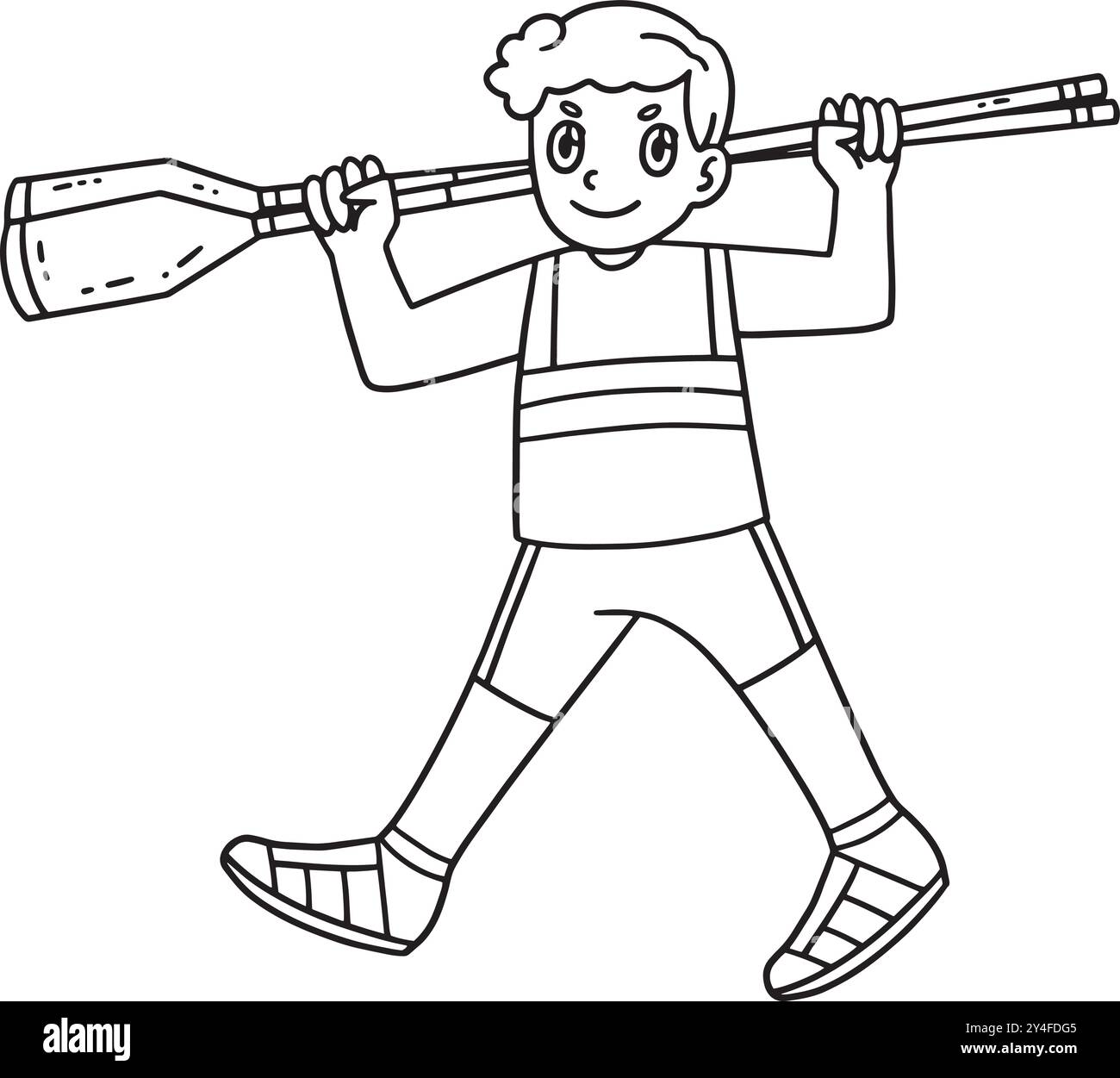 Ruder-Oarsman Trägt Ruder Isolierte Farbe Stock Vektor