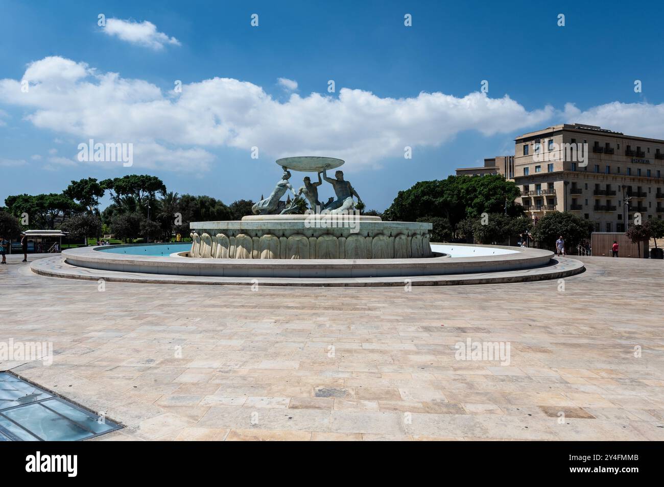 Sehenswertes Wahrzeichen des Tritonbrunnens in Valletta Malta Stockfoto