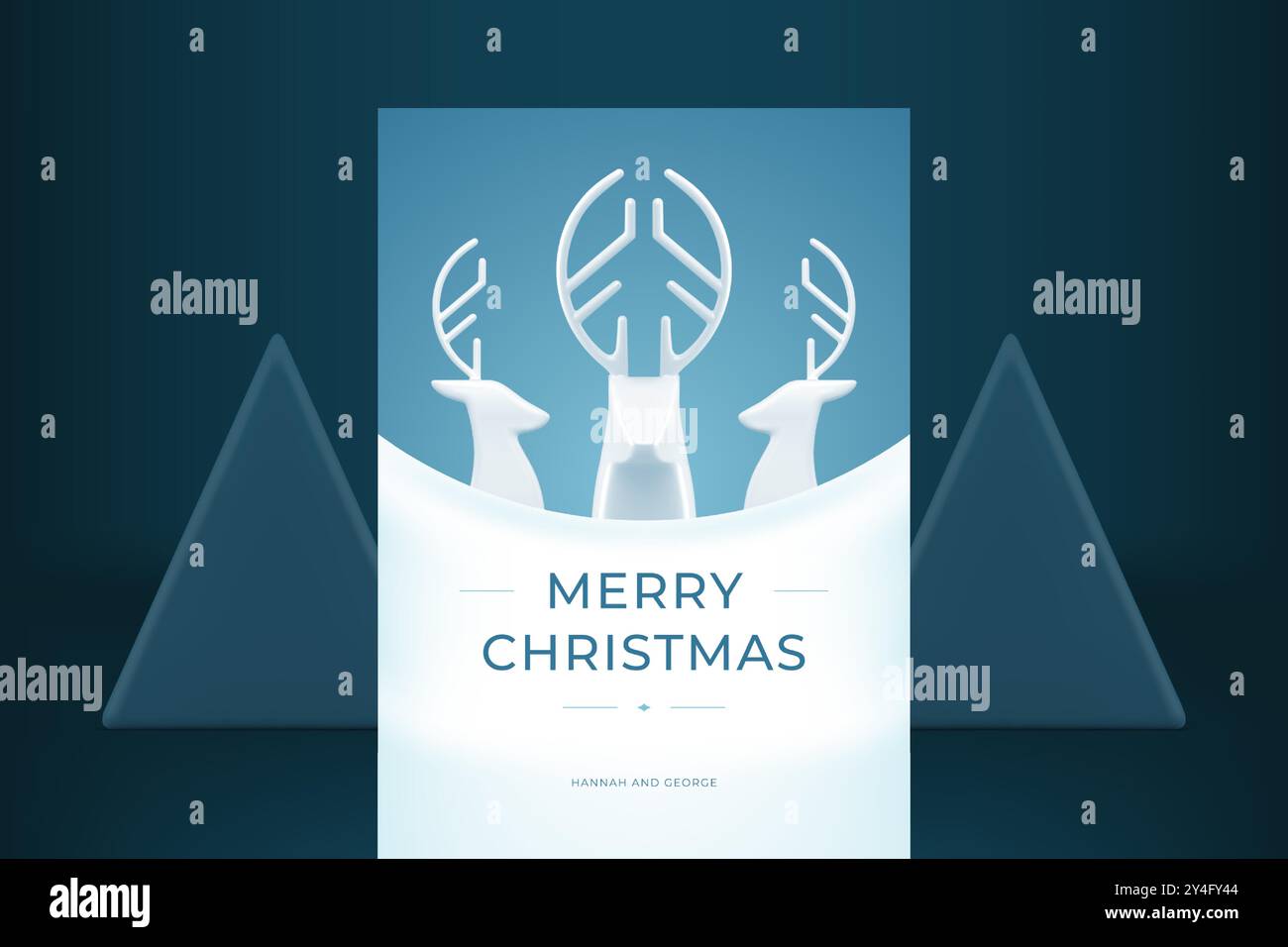 Happy New Year Grußkarte Gehörnte Hirsch Ornament Kugel realistische 3D Icon Vektor Illustration. Fröhliche Weihnachten Glückwunschposter traditioneller Sieg Stock Vektor