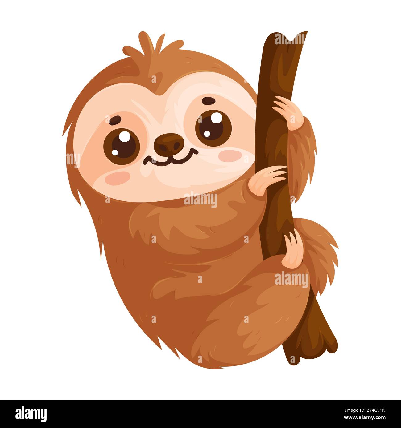 Niedliche Faultier-Illustration, die an einem Baumzweig hängt, perfekt für Kindermotive, Projekte mit Tiermotiven oder verspielte Drucke. Stock Vektor