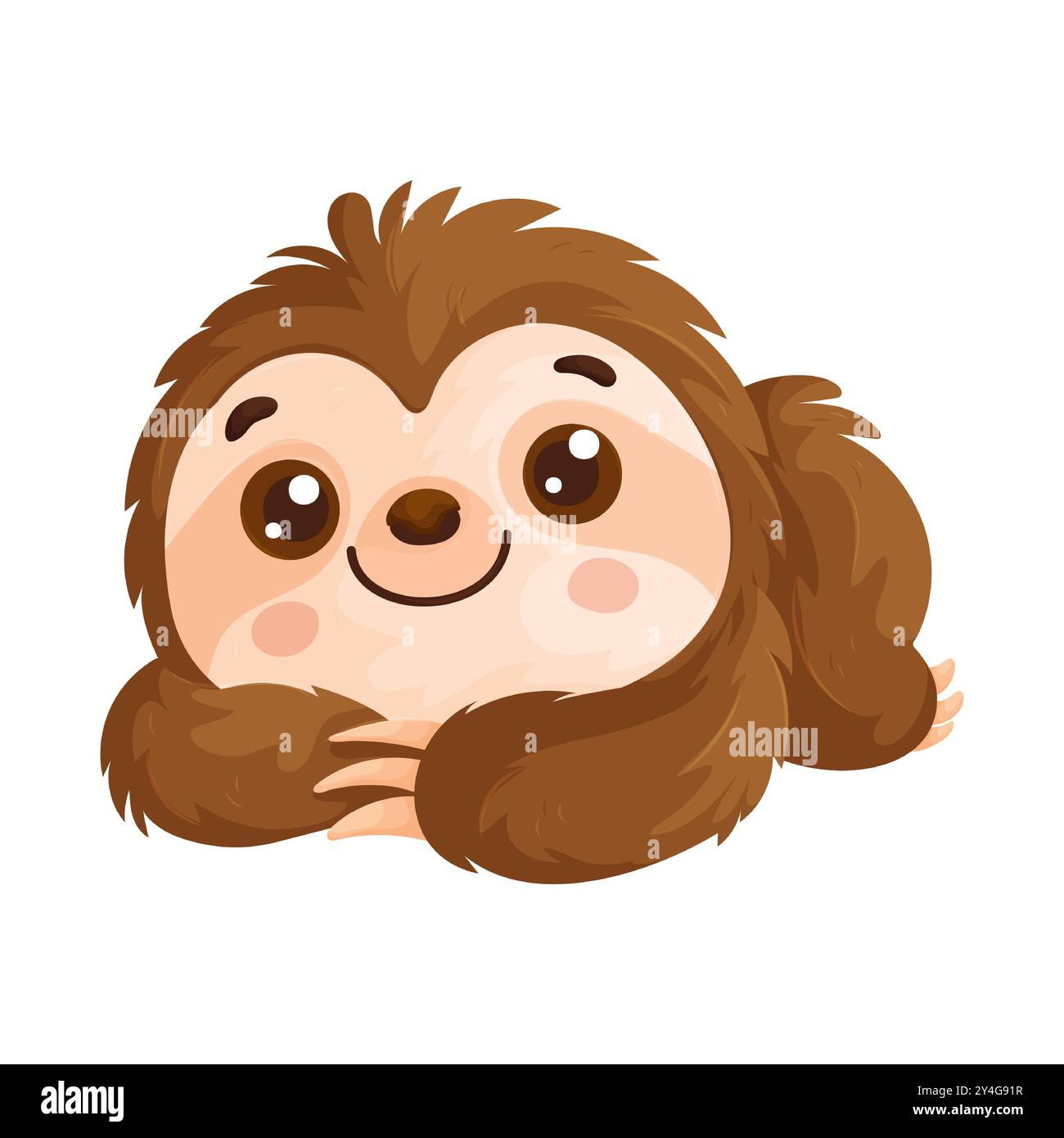 Niedliche Faultier-Illustration mit einem fröhlichen Lächeln, ideal für Kinderdesigns, Tiermotive oder verspielte Kunstprojekte. Stock Vektor