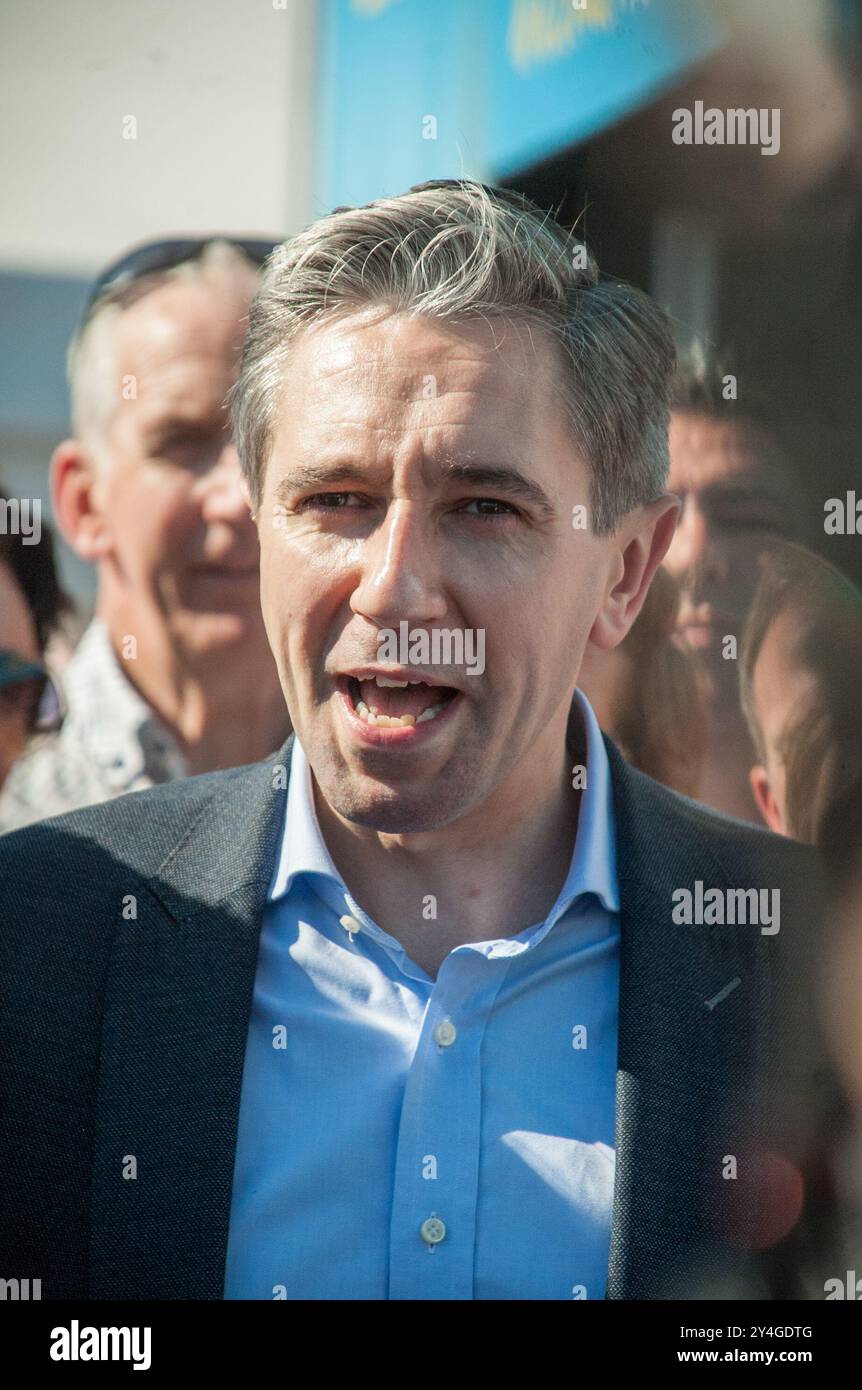 Irland, 17.09.2024, Simon Harris sprach bei der nationalen Pflugmeisterschaft 2024 vor der Presse. Kredit: Karlis Dzjamko Stockfoto