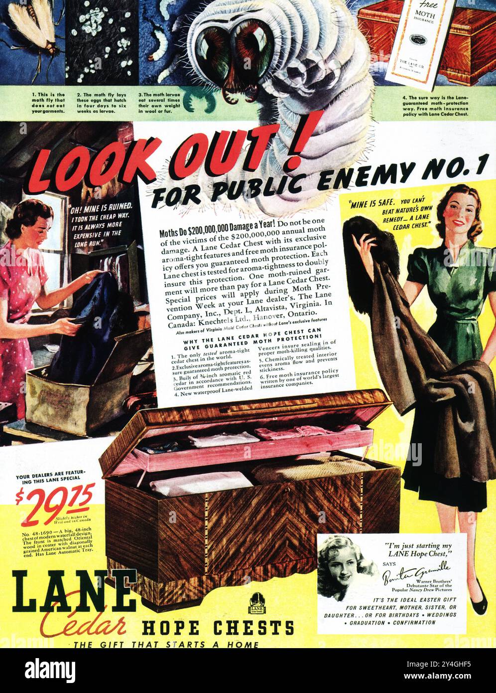 1939 Lane Cedar Hope Truhen Ad Stockfoto