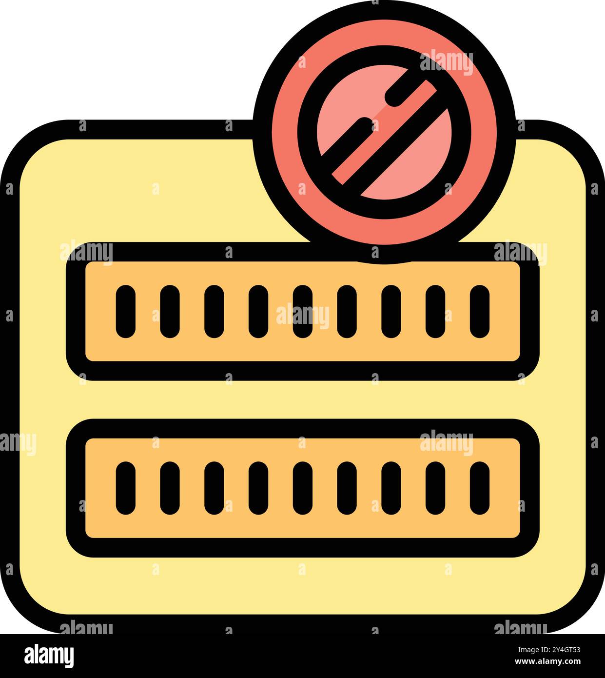 Farbenfrohes Symbol, das einen Server mit einem durchgestrichenen Kreis darstellt und einen Denial-of-Service-Angriff symbolisiert Stock Vektor