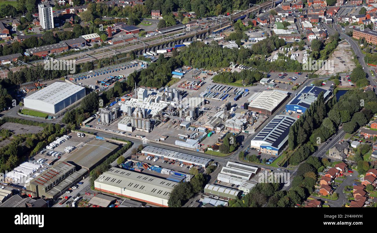 Luftaufnahme eines Industriegebiets in Stalybridge, Manchester, einschließlich Stepan UK, einem Chemieunternehmen unter anderem Stockfoto