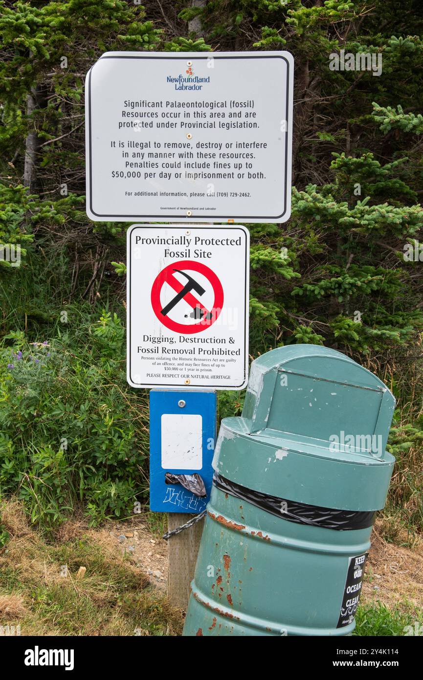 Schild für Fossilien im Worsley Park in Conception Bay South, Neufundland & Labrador, Kanada Stockfoto