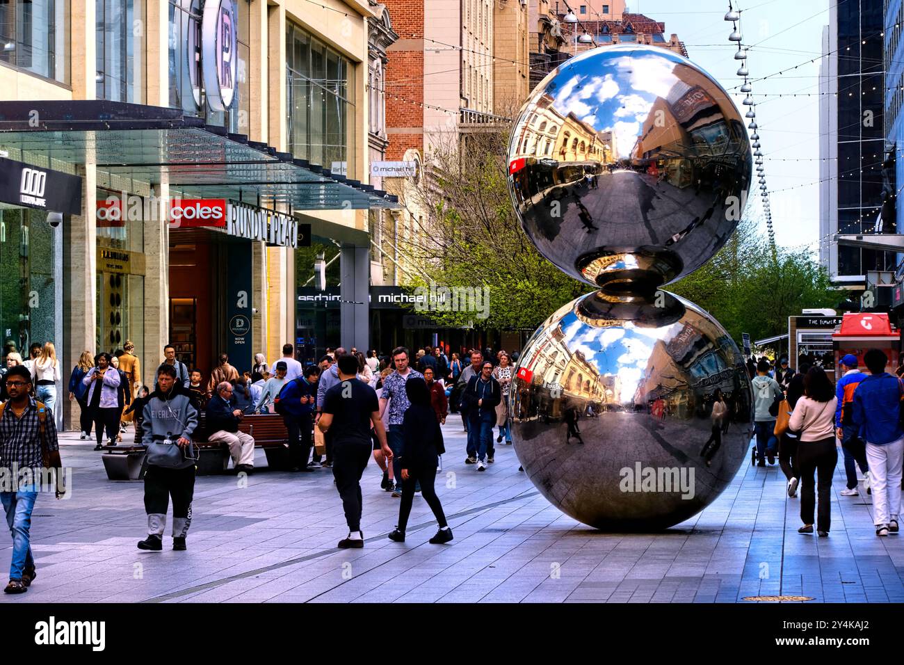 Rundle Mall and Malls Balls, Adelaide, South Australia Stockfoto
