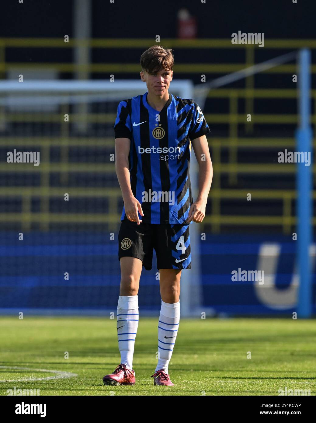 Mattia Zanchetta von Inter Mailand während des UEFA Youth League-Spiels Manchester City gegen Inter Mailand im Joie Stadium, Manchester, Großbritannien, 18. September 2024 (Foto: Cody Froggatt/News Images) Stockfoto