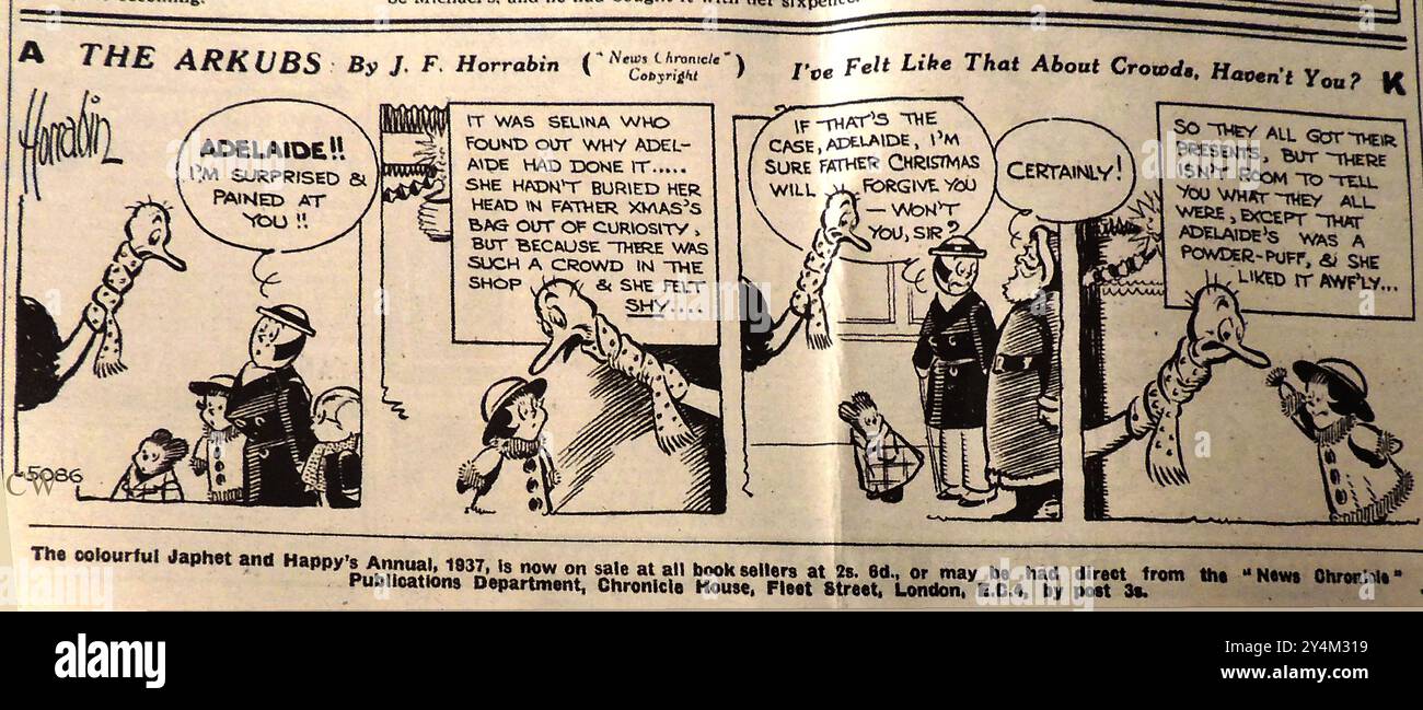 Britischer Zeitungsstreifen-Cartoon - News Chronicle 1936 THE ARKUBS von J F Horrobin (1884–1962). Er arbeitete für eine Reihe von Zeitungen und zeichnete auch politische Karikaturen. Stockfoto
