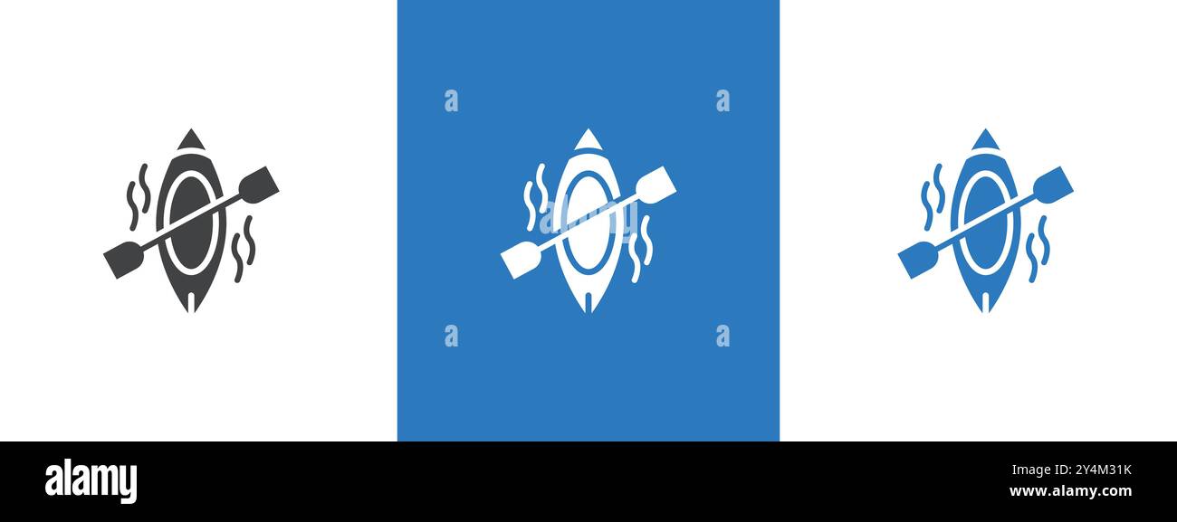 Kajak Icon Outline Kollektion in Schwarz und auf weißem Hintergrund Stock Vektor