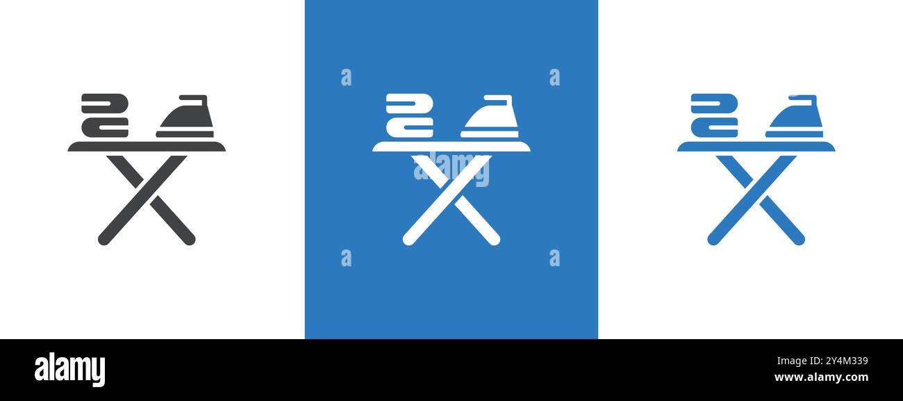 Bügeltisch-Symbol-Kollektion in Schwarz und auf weißem Hintergrund Stock Vektor